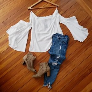 EXPRESS NWT white strapless bell sleeve top Size S